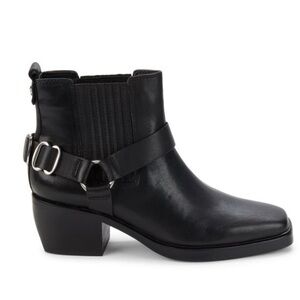 Sam Edelman Bellamie Black Leather Moto Harness Ankle Boots  Block Heel Sz 6 💛